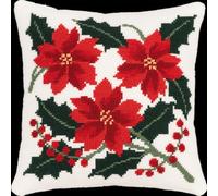 Henypt Kits de Crochet de Verrouillage, Fleurs rouges et feuilles vertes Coussin au Point Noué, Kit de Crochets de avec Fournitures de Tricot et Fil, Tapis Imprimé Coussin Crochet 43x43cm