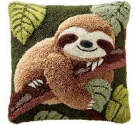 Henypt Kits De Crochet Pour Débutants, Paresseux animal Kit de Coussin avec Crochet à Loquet,Latch Hook Kit Coussin À Crocheter 43x43cm