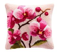 Henypt Kits De Crochets De Verrouillage Fleurs d'orchidées Kits De Crochet Kit Point Noué Coussin Kit De Verrouillage Tapis Point Noué 43×43cm