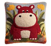 Henypt Kits De Crochets De Verrouillage Hippopotame animal Loquet Crochet Kits Oreiller Imprimé Coussin Au Crochet Fil Broderie Broderie Travaux D’Aiguille 43x43cm
