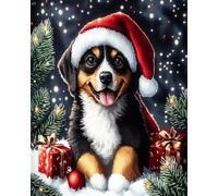 Henypt Kits de Point de Croix,bonnet de Père Noël animal chien,DIY Kit de Broderie 11CT Estampé,pour Adultes Débutant Maison Décoration,12x16in