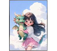 Henypt Kits De Point De Croix, Diy Kit De Broderie 11Ct Estampé Fille Et Dragon Pour Adultes Débutant Enfants Maison Décoration