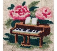 Henypt Latch Hook Cushion Kits,Fleurs et piano,Crochet Kit DIY Throw Pillow Covers Kits With Latch Hook Tool Fit For Kids And Adults,43x43cm