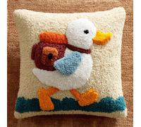 Henypt Latch Hook Cushion Kits for Adults,Le petit canard avec un sac à dos,Pillowcase Kids Beginner DIY Needlework Embroidery Kits Handmade Set Craft Sofa Home Decor 43x43cm