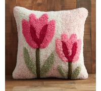 Henypt Latch Hook Cushion Kits for Adults,Tulipes,Pillowcase Kids Beginner DIY Needlework Embroidery Kits Handmade Set Craft Sofa Home Decor 43x43cm