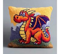 Henypt Loquet Crochet Complet Housse de Coussin,Animaux Petit Dinosaure,Kit Fabrication Taie d'oreiller Coussins Tapis,Kit Coussin au Point Noué,Noël/Cadeaux,43x43cm