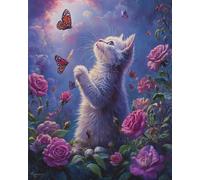 Henypt Point De Croix Kit Complet, Chaton Poursuivant Des Papillons 11Ct Canevas Debutant Broderie Imprimé