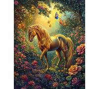 Henypt Point De Croix Kit Complet, Cheval Et Papillon Debout Parmi Les Roses 11Ct Canevas Debutant Broderie Imprimé