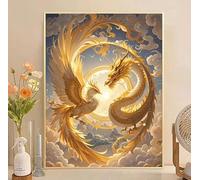 Henypt Point De Croix Kit Complet, Dragon Et Phénix 40X50Cm 11Ct Canevas Point De Croix,Debutant Broderie Point De Croix Imprimé