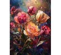 Henypt Point de Croix Kit Complet Fleurs abstraites DIY Canevas Kit Complet Adultes Débutants,Avec Accessoires Art Mural Pour La Maison 14CT 40x50cm