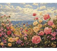 Henypt Point De Croix Kit Complet, Roseraie 40 X 50 Cm 11Ct Canevas Point De Croix,Debutant Broderie Point De Croix Imprimé