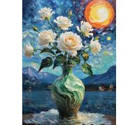 Henypt Point de Croix Kit Complet Roses et ciel étoilé Fleurs DIY Cross Stitch Kit Adultes Débutants,Avec Accessoires Art Mural Pour La Maison 14CT 50x70cm