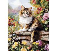 Henypt Point De Croix Kit Complet, Un Chat Dans Le Jardin 40X50Cm 11Ct Canevas Debutant Broderie Imprimé,Diy Kit Broderie Point De Croix,Badge Magique