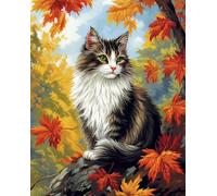 Henypt Point De Croix Kit Complet, Un Chat Dans Une Forêt D'Érables 40 X 50 Cm 11Ct Canevas Debutant Broderie Imprimé