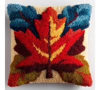 Henypt Set de Crochetage de Coussin feuilles d'érable rouge Kit de Broderie Verrouillage 43X43cm DIY Kit de Coussin avec Crochet à Loquet Crochet à la Main Kits