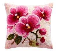 Henypt Set de Crochetage de Coussin Fleurs d'orchidées Kit de Broderie Verrouillage 43X43cm DIY Kit de Coussin avec Crochet à Loquet Crochet à la Main Kits