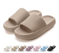 HEOAARG Claquettes Femme Chaussons Hommes Pantoufles de Nuage Léger Pantoufles de Douche Souplesse Sliders Soft Tongs Sandales pour Maison,Jardin,Plage,Piscine，Brun,37-38 EU