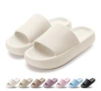 HEOAARG Claquettes Femme Chaussons Hommes Pantoufles de Nuage Léger Pantoufles de Douche Souplesse Sliders Soft Tongs Sandales pour Maison,Jardin,Plage,Piscine，Beige,44-45 EU