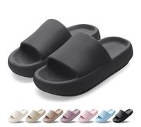 HEOAARG Claquettes Femme Chaussons Hommes Pantoufles de Nuage Léger Pantoufles de Douche Souplesse Sliders Soft Tongs Sandales pour Maison,Jardin,Plage,Piscine，Noir,35-36 EU