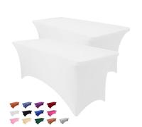 Heochy Lot de 2 nappes Blanches Extensibles en élasthanne pour Tables Pliantes Standard, lavables et infroissables, Extensibles rectangulaires pour Table de Cocktail, fête ou Banquet, 1,8 m