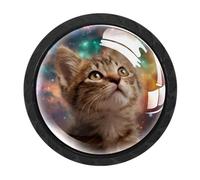 HEOEH Lot de 4 boutons d'armoire noirs Galaxy Cat avec 2 tailles de vis, trou unique pour cuisine, commode, armoire, commode, meubles