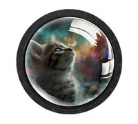 HEOEH Lot de 4 boutons d'armoire noirs Galaxy Cat avec 2 tailles de vis, trou unique pour cuisine, commode, armoire, commode, meubles