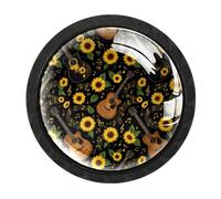 HEOEH Lot de 4 boutons d'armoire ronds en forme de tournesol pour guitare, tiroir, commode, placard, placard - Quincaillerie pour armoires de cuisine et de salle de bain