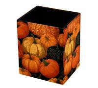 HEOEH Pot à crayons carré en cuir synthétique, citrouille d'automne, papeterie de bureau, porte-pinceaux de maquillage, organisateur de bureau pour la maison et l'école