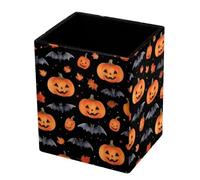 HEOEH Pot à crayons carré en cuir synthétique, citrouille d'Halloween, chauve-souris, automne, papeterie de bureau, porte-pinceaux de maquillage, organisateur de bureau pour la maison et l'école