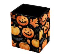 HEOEH Pot à crayons carré en cuir synthétique, citrouilles, chauve-souris, feuilles d'automne, papeterie de bureau, porte-pinceaux de maquillage, organisateur de bureau pour la maison et l'école