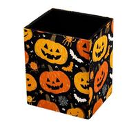 HEOEH Pot à crayons carré en cuir synthétique, citrouilles, feuilles d'automne, papeterie de bureau, porte-pinceaux de maquillage, organisateur de bureau pour la maison et l'école
