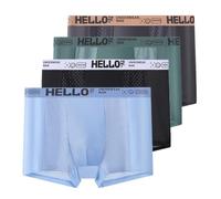 heofonm 4Pcs Hello Underwear for Men, Hello Mesh Mens Underwear, Low Rise Boxer Briefs for Men, Ice Silk Breathable Trunks (4PCS-B,TG)