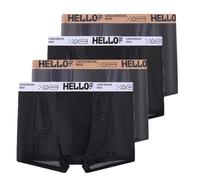 heofonm 4Pcs Hello Underwear for Men, Hello Mesh Mens Underwear, Low Rise Boxer Briefs for Men, Ice Silk Breathable Trunks (4PCS-E,L)