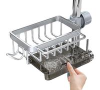 heofonm Kitchen Sink Faucet Organizer, Upgrade Multifunction Sponge Holder for Kitchen Sink, Storage Rack for 0.7-1.1inch Round Water Pipe (Silver,Left)