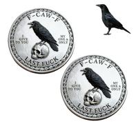 heofonm The F-CAW-F Coin - for Those Who Laugh at Life and Give Zero F*CKS! Black Raven Last Fuck Coin, Funny Novelty Challenge Coins, Token of Letting Go and Moving on (2pcs)