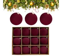 heofonm Velvet Ornaments for Christmas Tree, 12Pcs Velvet Christmas Ornaments Balls Set, Flocked Christmas Ornaments, Shatterproof Velvet Balls for Christmas Tree Decorations (Red)