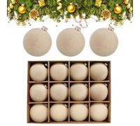 heofonm Velvet Ornaments for Christmas Tree, 12Pcs Velvet Christmas Ornaments Balls Set, Flocked Christmas Ornaments, Shatterproof Velvet Balls for Christmas Tree Decorations (Beige)