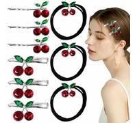 Heogacinlia Lot de 9 pinces à cheveux en forme de cerise rouge - Jolies barrettes à cheveux en forme de cerise - Pinces crocodiles en métal - Antidérapantes - Décoration en cristal - Accessoires de
