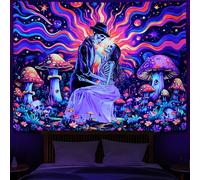 Heopapin Tapisserie murale motif squelette à la lumière noire - Réactive aux UV - Motif tête de mort - Champignon - Romantique - Cosmos - Galaxie - Pour salon et chambre à coucher - 190 x 150 cm (L x