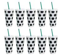 HeOTER Lot de 10 gobelets à boire avec couvercle et paille, parfaits pour une utilisation en extérieur et en famille, de football, tasses élégantes, verres à thème sportif