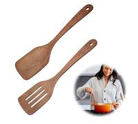 HEOUCH 2 Pièces Ustensiles de Cuisine en Bois, Spatule Avec Trous, Antiadhésive, Set de Spatules Résistantes aux Rayures, à la Chaleur et Antibactériennes