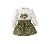 HEOXIN 2 Pièces Ensemble Bebe Fille, Haut à Manches Longues Bouffantes + Jupe Boutonnée à Fleurs, Chemise Imprimée Fille Jupe Nœud Papillon, FilLes Vêtements Automne Hiver, pour Les 6-9 Mois