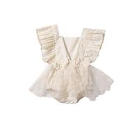 HEOXIN Body Sans Manches à pois pour Bébé Fille, Robe Tutu Robes Princesse Brodées de Dentelle avec Nœud Décoratif, Combinaison sans Dos en Tulle et Maille pour les 0 à 6 Mois, Beige