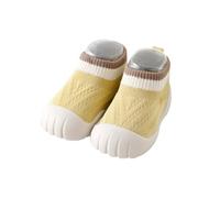 HEOXIN Chaussures Chaussettes Bébé, Premiers Garçon Bébé Fille Chausson Semelle Caoutchouc Antidérapante Souple, Embout Anti Collision Le Choc des Couleurs Respirante Chaussures, Jaune, S