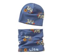 HEOXIN Ensemble Bonnet et Echarpe, Enfant Hiver Beanie Bonnet Naissance Fille et Echarpe, Bonnet et Echarpe avec Motif de Lion, Bonnet et Echarpe pour Bebe Fille Garçon de 5-24 Mois, Bleu M