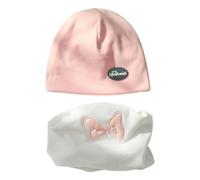 HEOXIN Ensemble Bonnet et Echarpe, Enfant Hiver Beanie Bonnet Naissance Fille et Echarpe, Bonnet et Echarpe avec Noeud Papillon, Bonnet et Echarpe pour Bebe Fille 6-12 Mois, Rose M