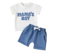 HEOXIN Ensemble de Vêtements Bébé Ggarçon, Ensemble de Vêtements Bébé à Manches Courtes avec Broderie de Lettres, Ensemble Enfant Garcon Short élastique Décoré d'un Nœud, Bleu, 2-3 Ans