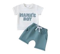 HEOXIN Ensemble de Vêtements Bébé Ggarçon, Ensemble de Vêtements Bébé à Manches Courtes avec Broderie de Lettres, Ensemble Enfant Garcon Short élastique Décoré d'un Nœud, Vert, 18-24 Mois