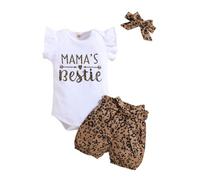 HEOXIN Ensemble vêtements bébé fille nouveau-nés Body manches courtes volants nœud papillon taille imprimé léopard bandeau boutons-pression l'entrejambe tenue d'été petites filles marron 3-6 mois