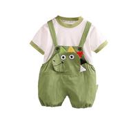 HEOXIN Ensemble Vêtements Bébé Garçon, T-Shirt à Manches Courtes pour Garçon + Short à Bretelles Avec Motif Dinosaure 3d, Tenue d'été Automne pour Garçon, Vert, 1-2 Ans